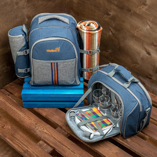 Набор для пикника Helios на 4 персоны HS-425S-(4)BG Синий/серый